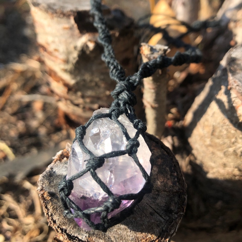 Amethyst Raw Macrame Necklace - Picture 3 of 8